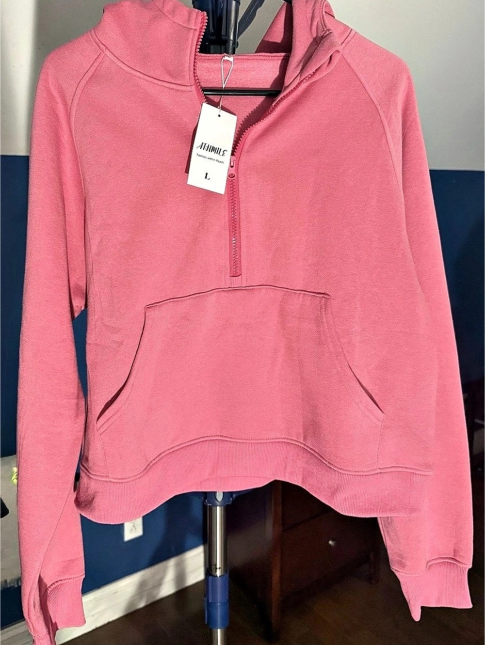 ATHMILE Women’s Pink Quarter Zip Hoodie Size L NWT Pullover Sweatshirt